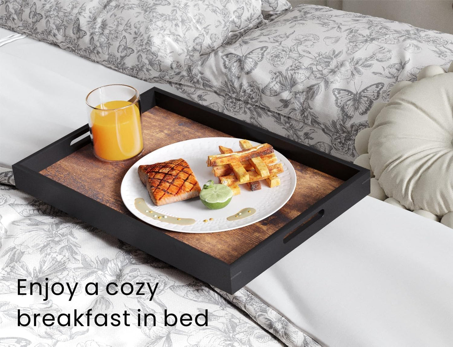 Bandejas de madera para servir con asas, bandeja grande para mesa de café