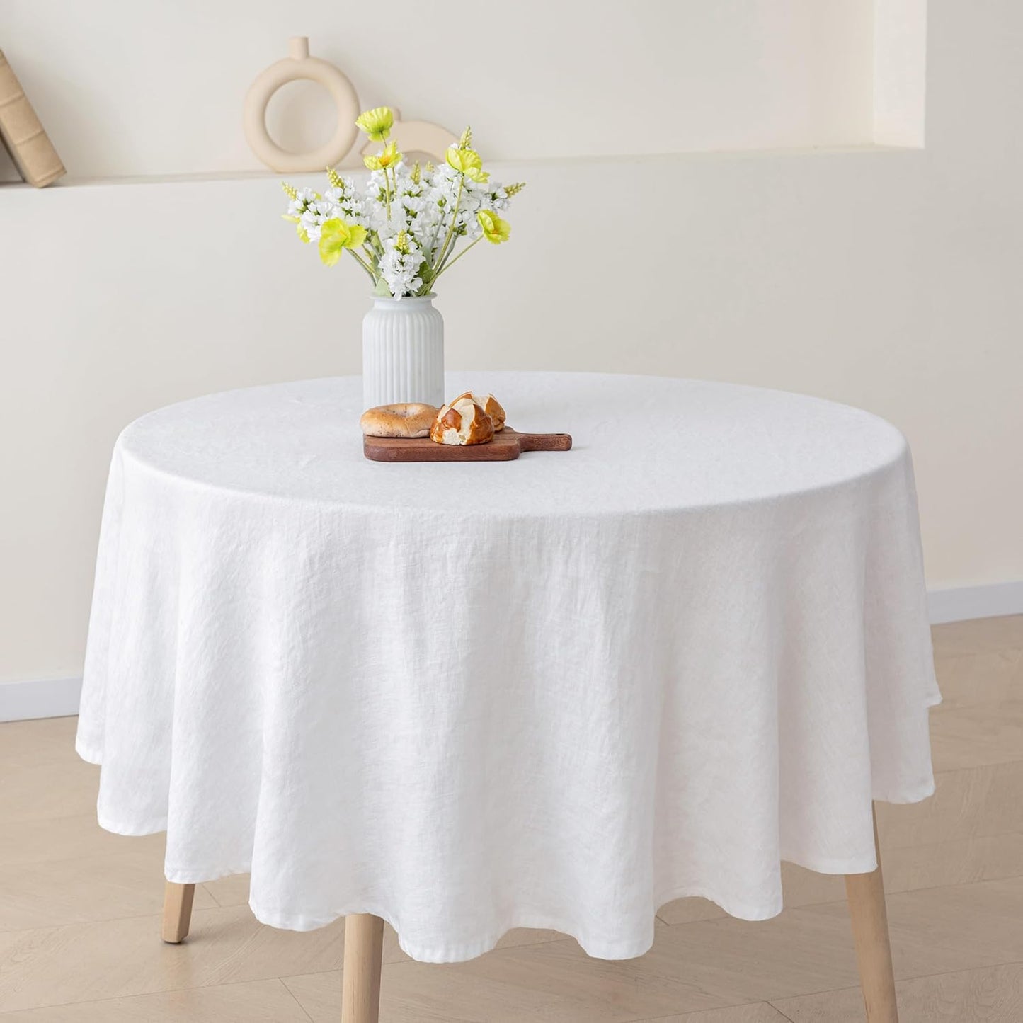 Mantel Lino Francés Redondo 65pulg Blanco Para Comedor Eventos