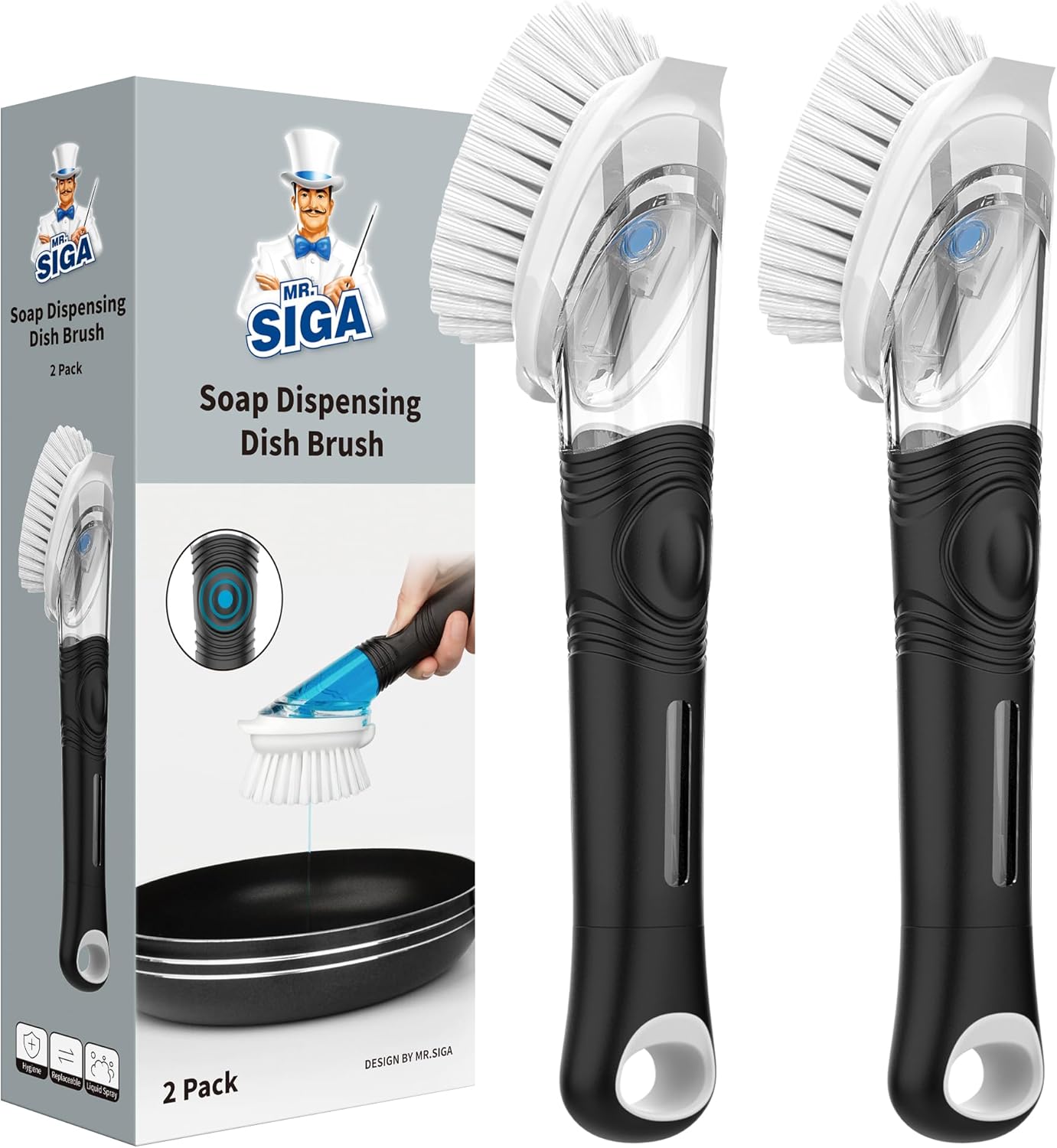 Cepillo dispensador jabón cocina 2 pzas negro