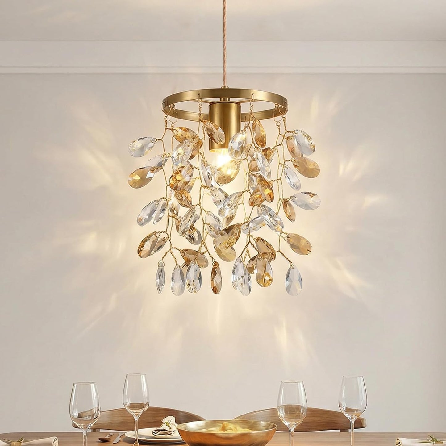 Candelabro cristal dorado ajustable para comedor sala
