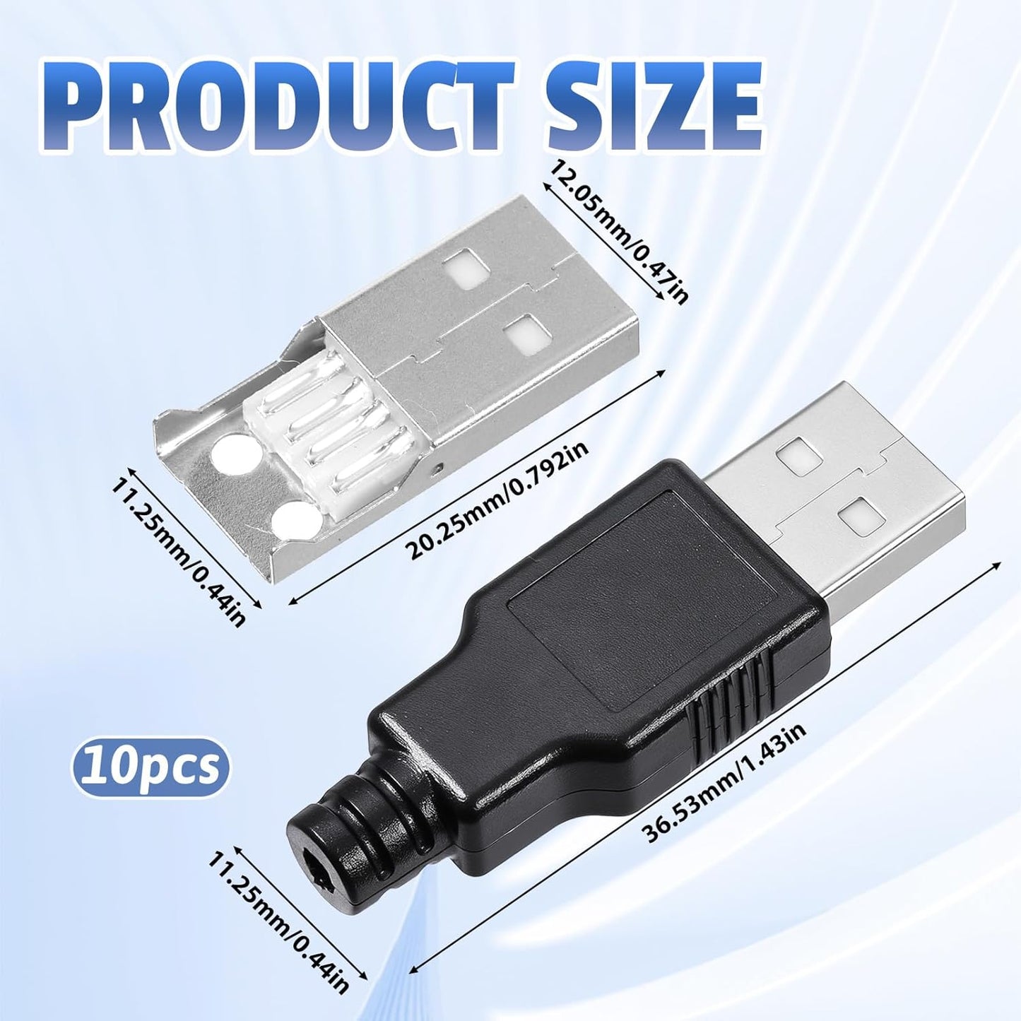 Conector USB 2.0 tipo A macho 4 pines plástico negro