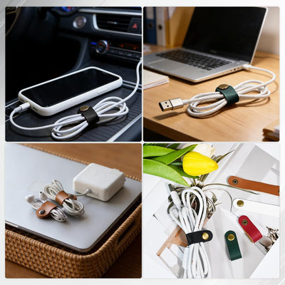 Organizador cables 10 soportes cuero portátil para viaje