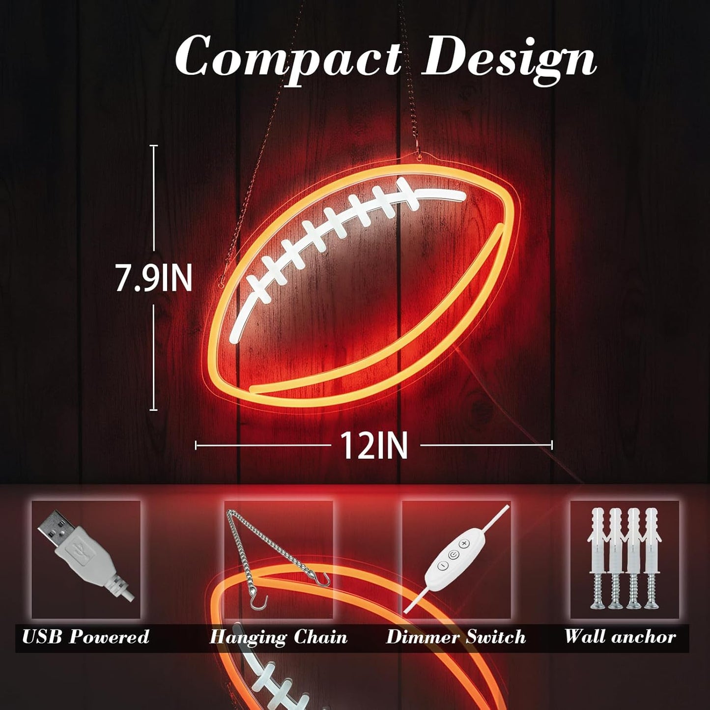 Letrero neón fútbol LED regulable 12x7.9 pulg