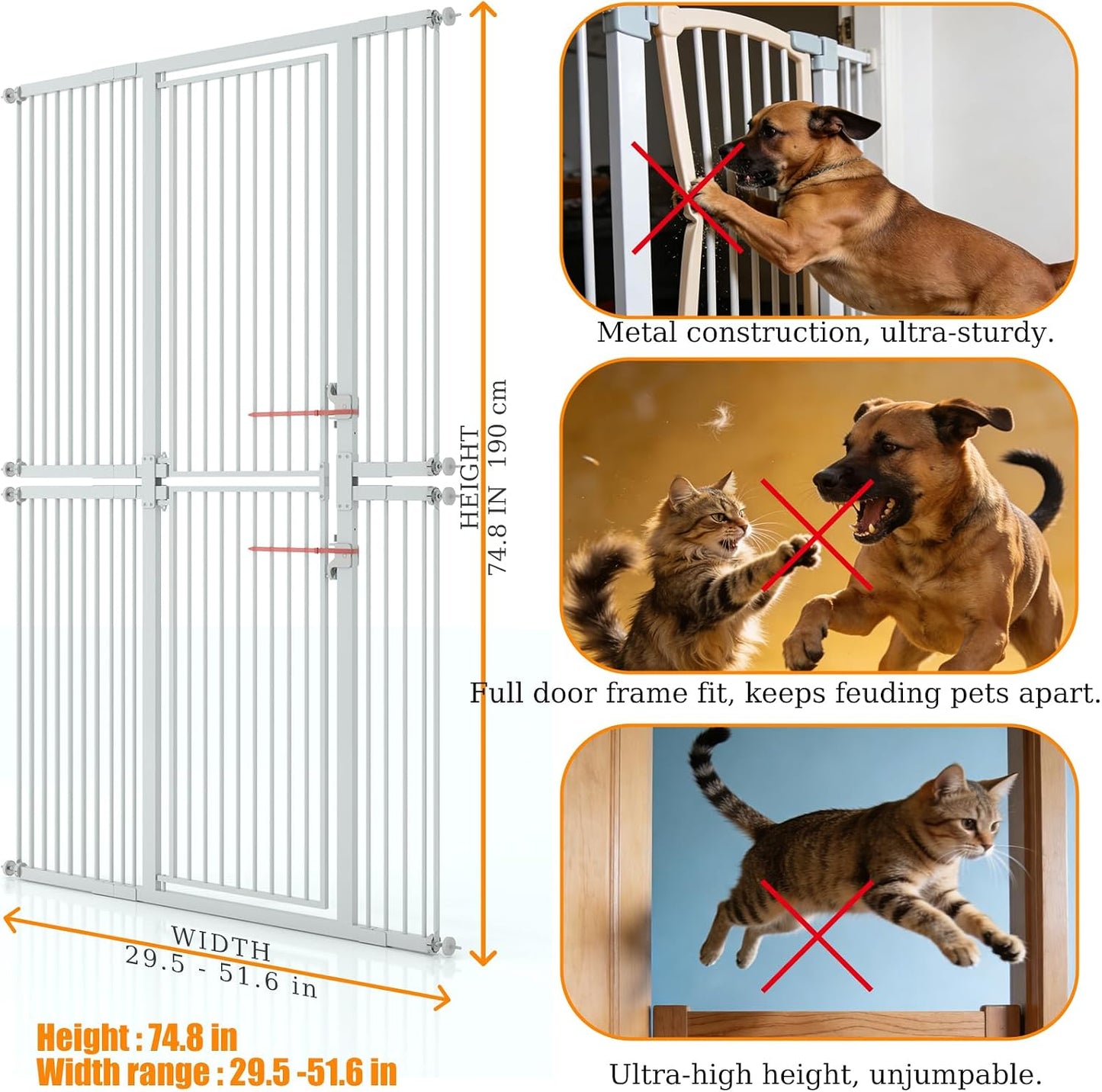 Puerta gatos 74.8pulg ancha 29.5-51.6pulg 8 pernos