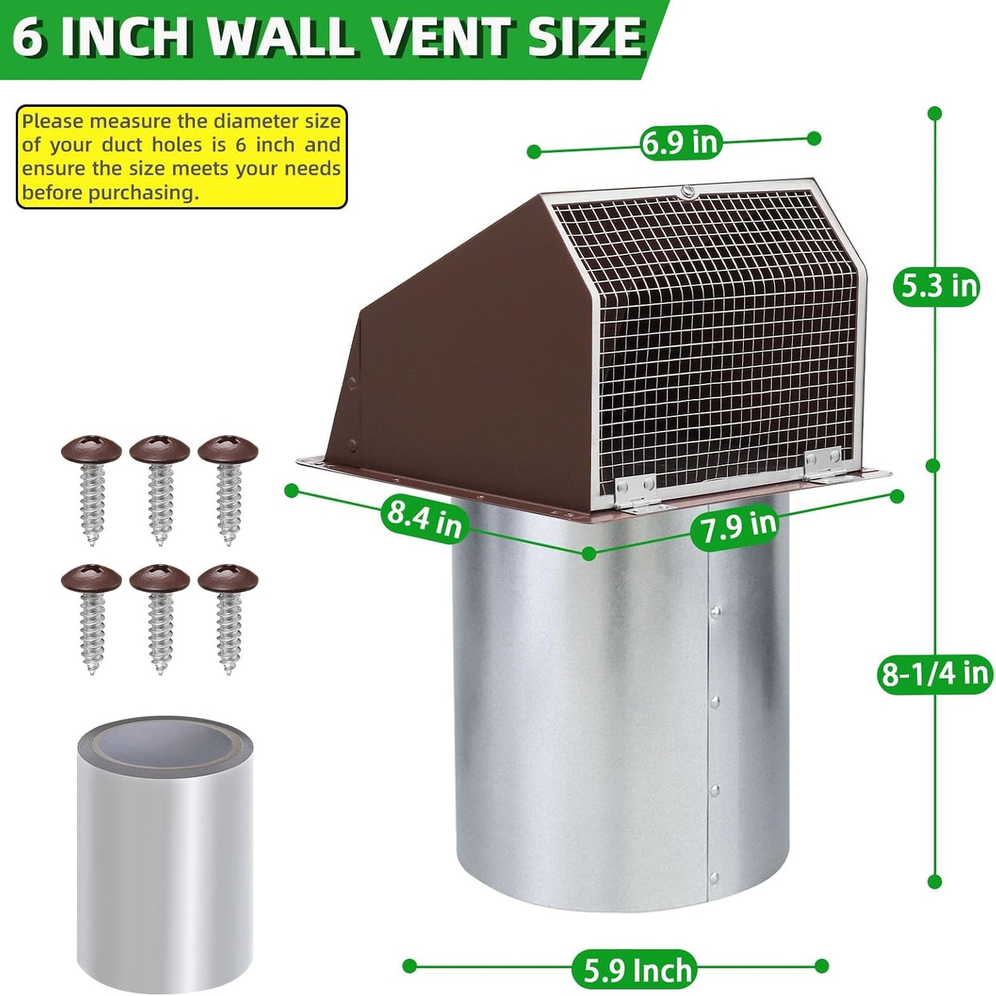 Ventilación pared con capucha 6pulg pantalla amortiguador