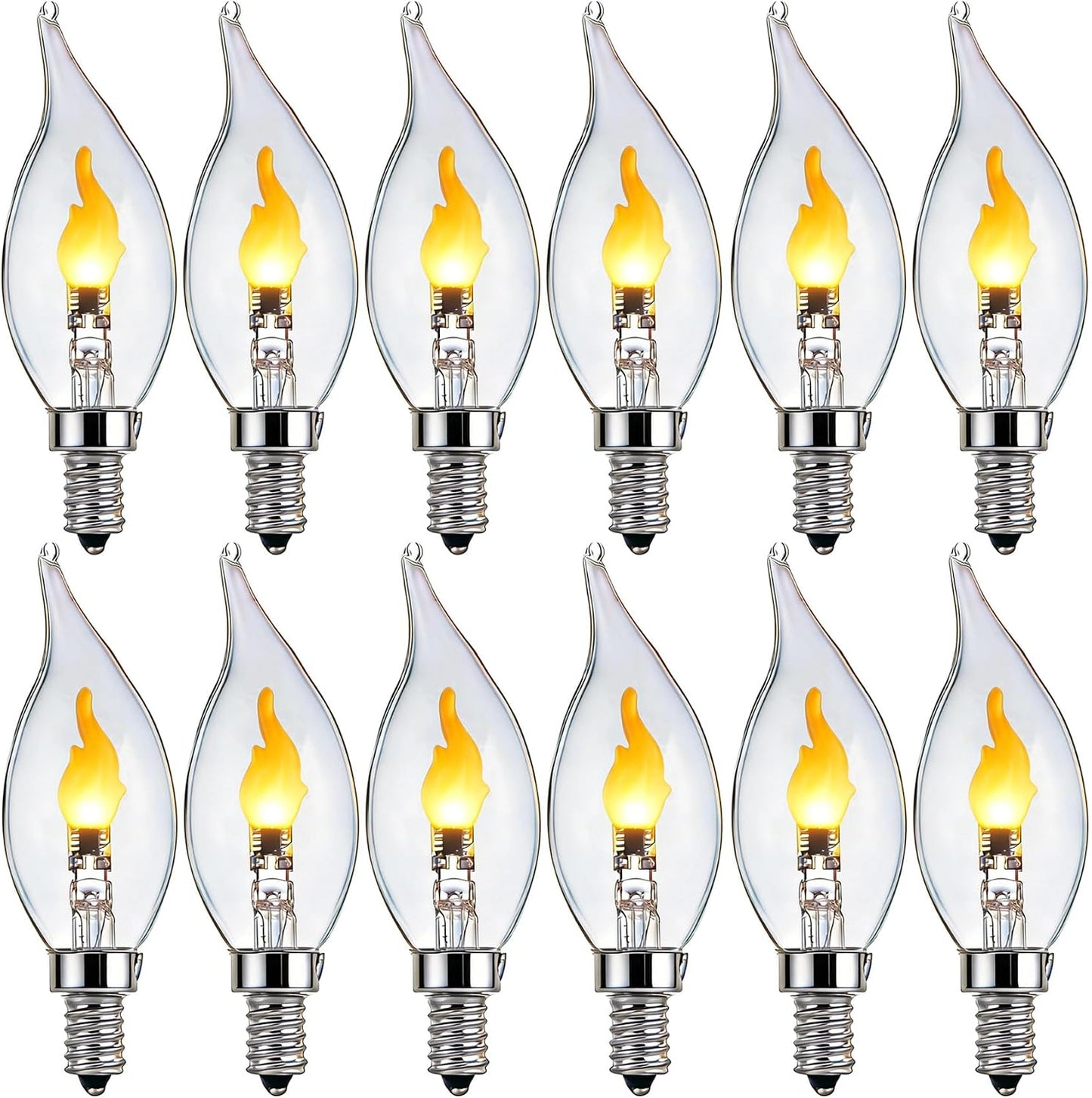 Bombillas LED E12 parpadeantes naranja base candelabro set 12