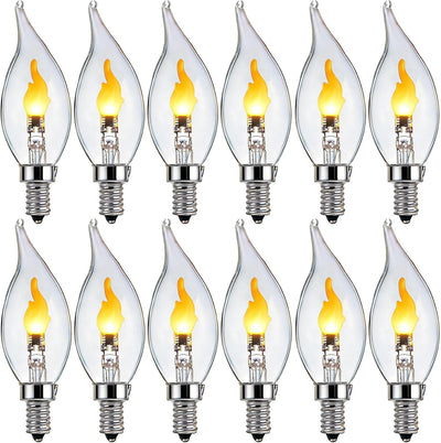 Bombillas LED E12 parpadeantes naranja base candelabro set 12