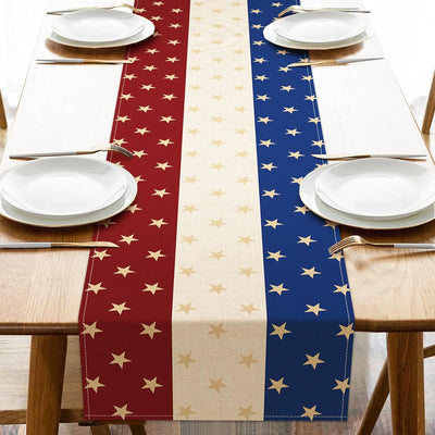 Mesa comedor decoración patriótica estrellas doradas 4 de julio