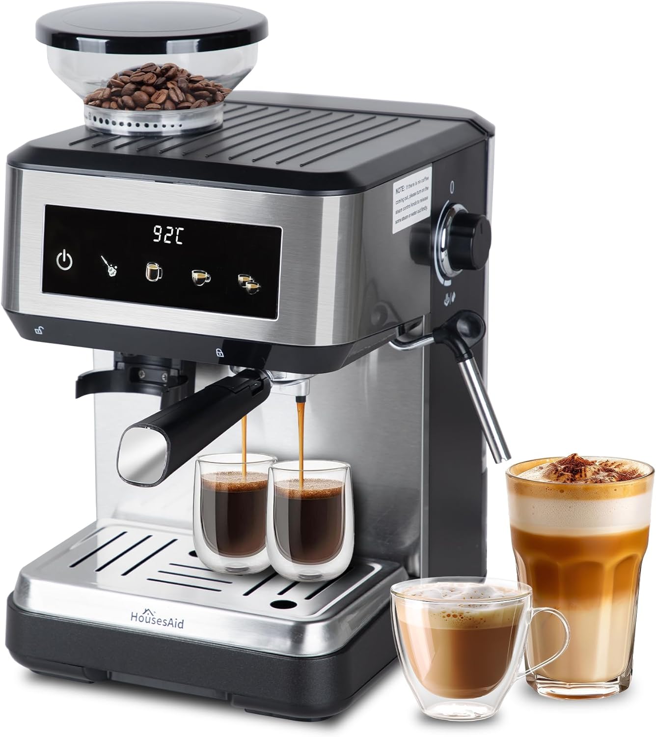 Cafetera Espresso 20 Bar Acero Inox Capuchino Led