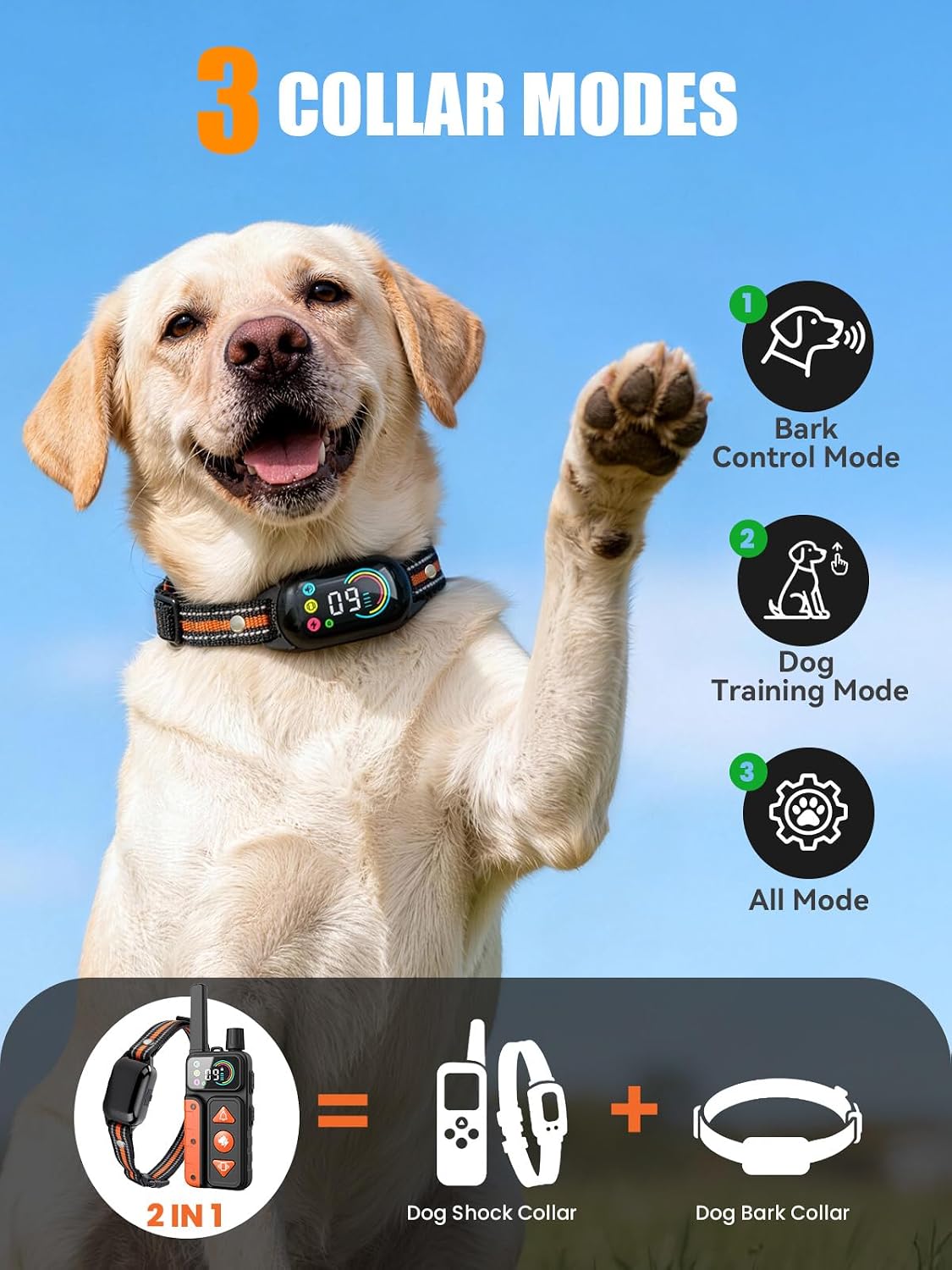 Collar 2en1 para perros 4 modos pitido vibración choque IPX7