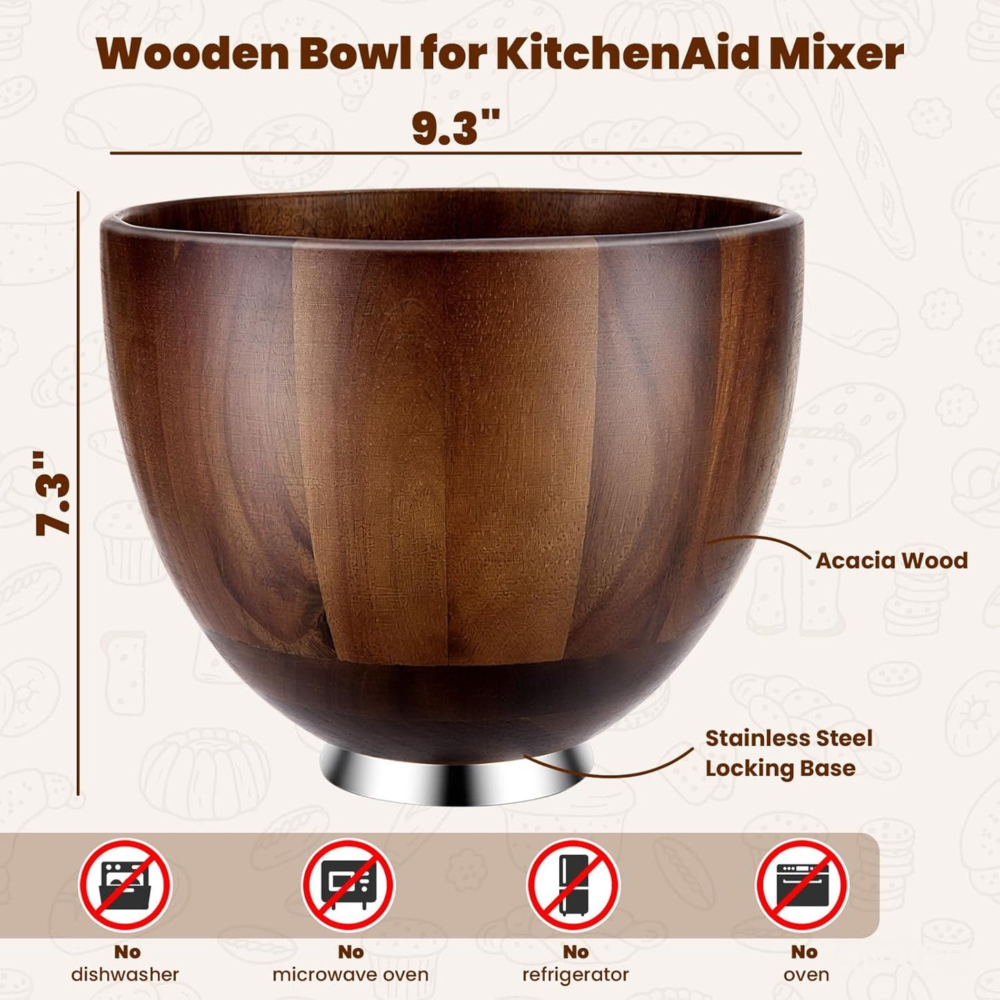 Tazón Mezcla Madera Nogal Comp KitchenAid 4.5-5qt Base Acero Inox