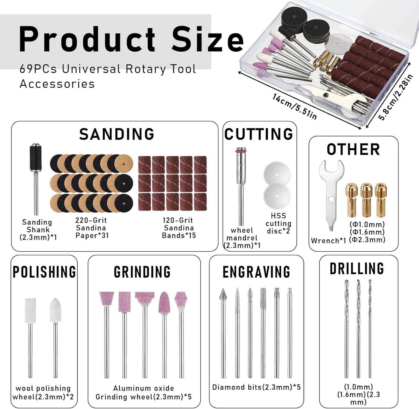 Set 69 Brocas Lijado Vástago 1.0/1.6pulg Universal Carpintería