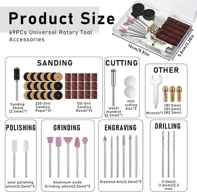 Set 69 Brocas Lijado Vástago 1.0/1.6pulg Universal Carpintería