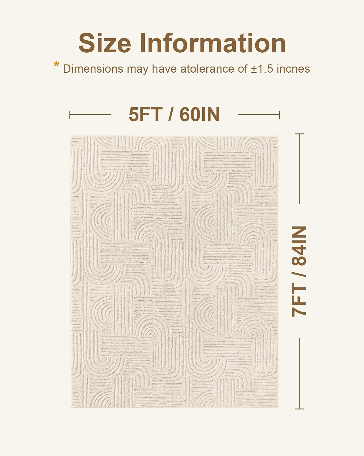 Alfombra felpa suave 5x7ft beige antideslizante