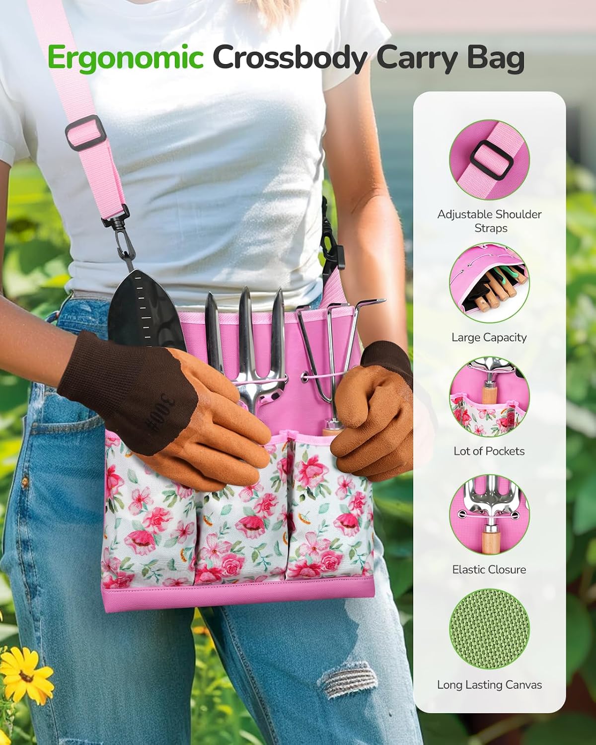 Juego 11 Pzas Herramientas Jardín con Bolsa Lona Ergonómica