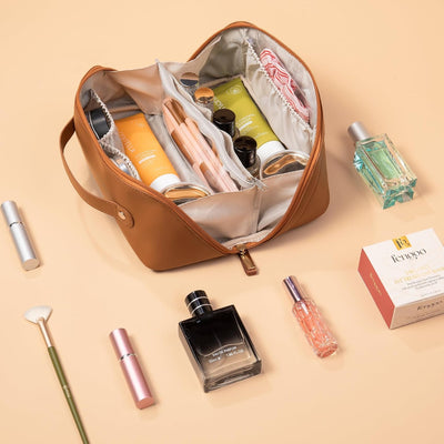 Bolsa maquillaje viaje piel sintética impermeable plana