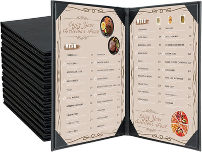15 Fundas Menú Cuero Sintético 8.5x11pulg Negro Estilo Libro