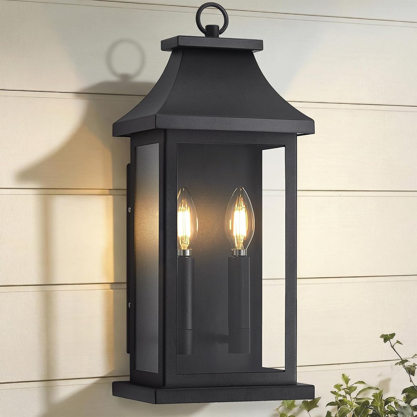 Lámpara pared exterior 18pulg 2 luces negro vidrio impermeable