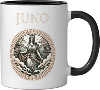 Taza cerámica Juno diosa romana reina de los dioses negra/blanca