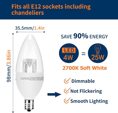Bombilla LED E12 Regulable 2700K Filamento Vidrio C37 Set 6