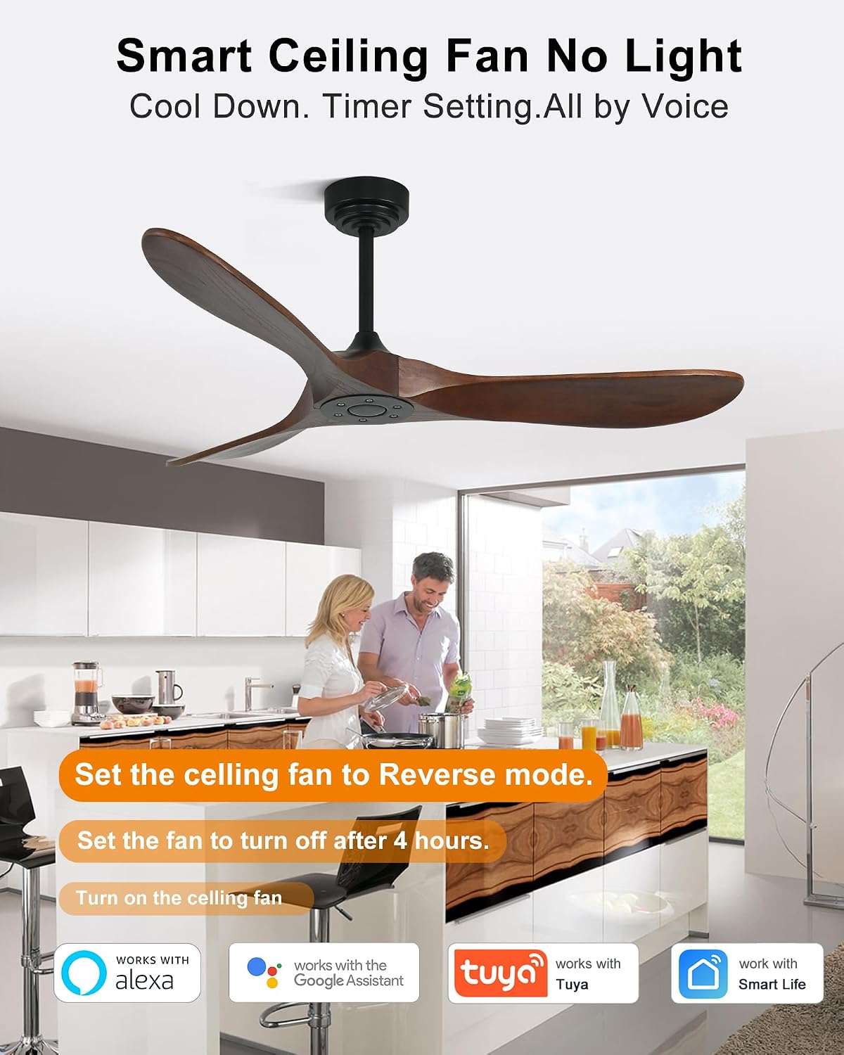 Ventilador techo exterior 52pulg madera control remoto Alexa