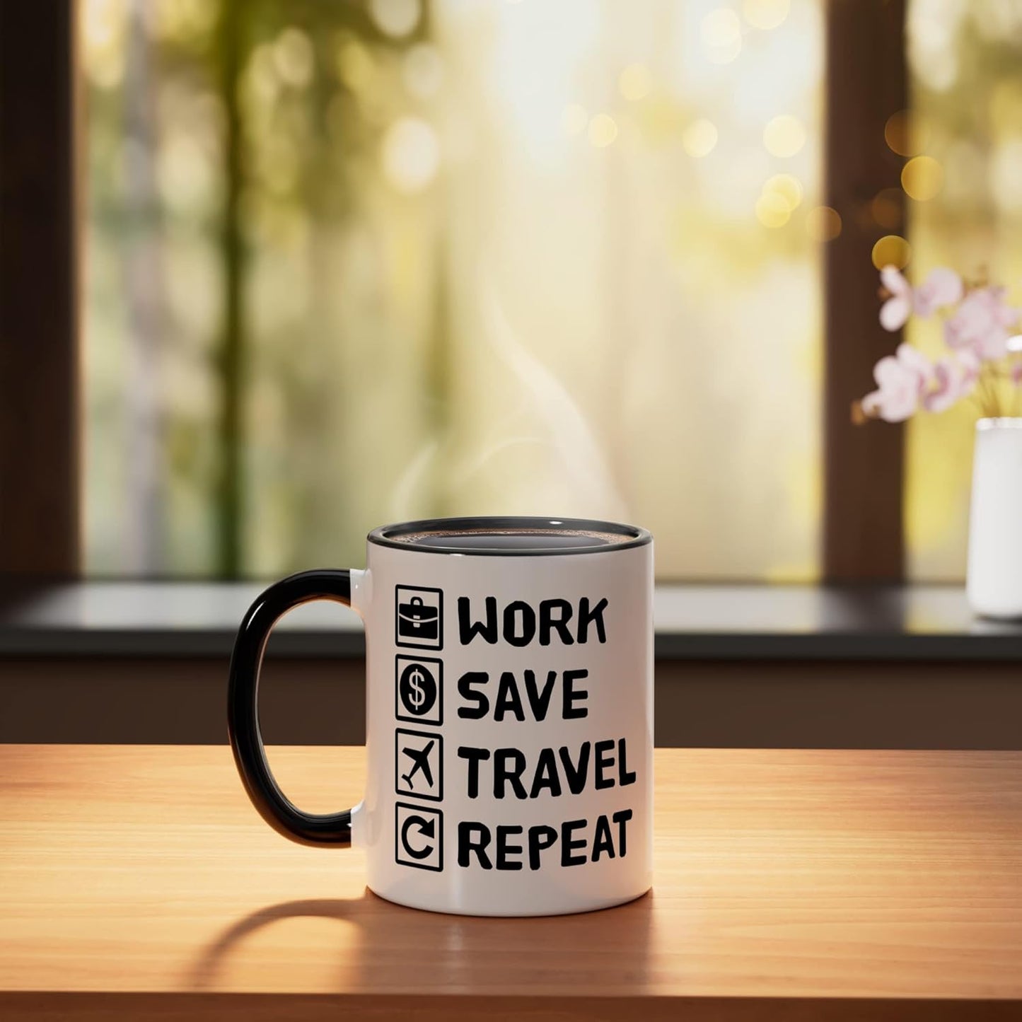 Taza cerámica para viajero negro/blanco