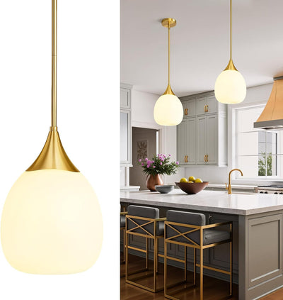 Lámpara colgante isla cocina oro cepillado globo vidrio 10pulg