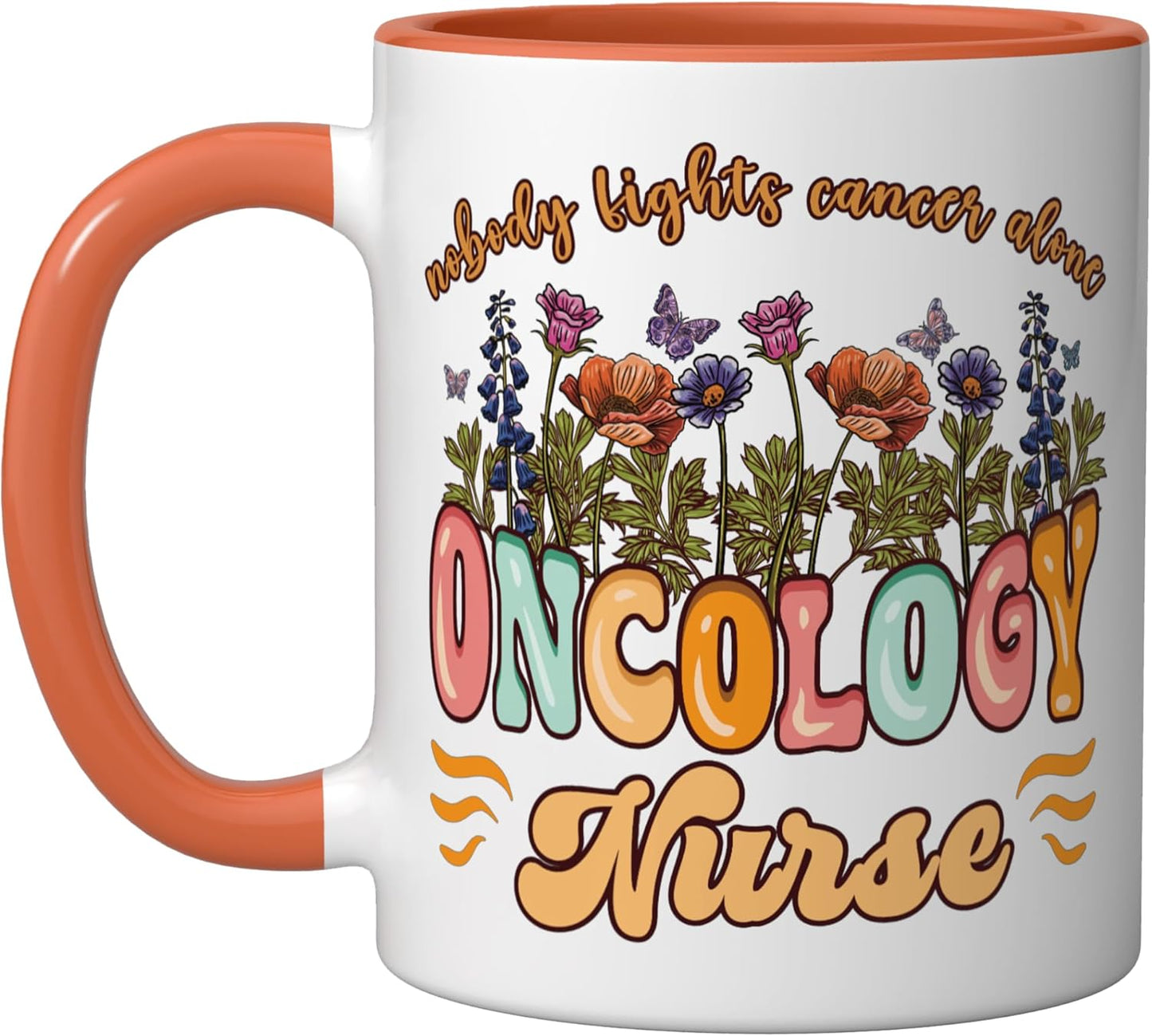Taza cerámica Wildflower Oncology Nurse Week sin BPA naranja/blanca