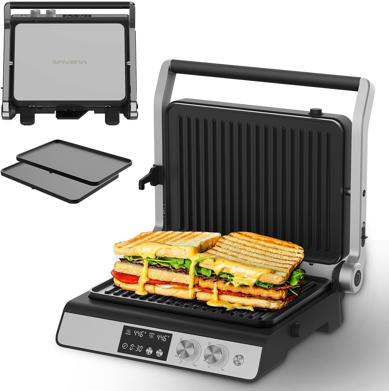 Prensa Panini 4 rebanadas antiadherente con control de temperatura