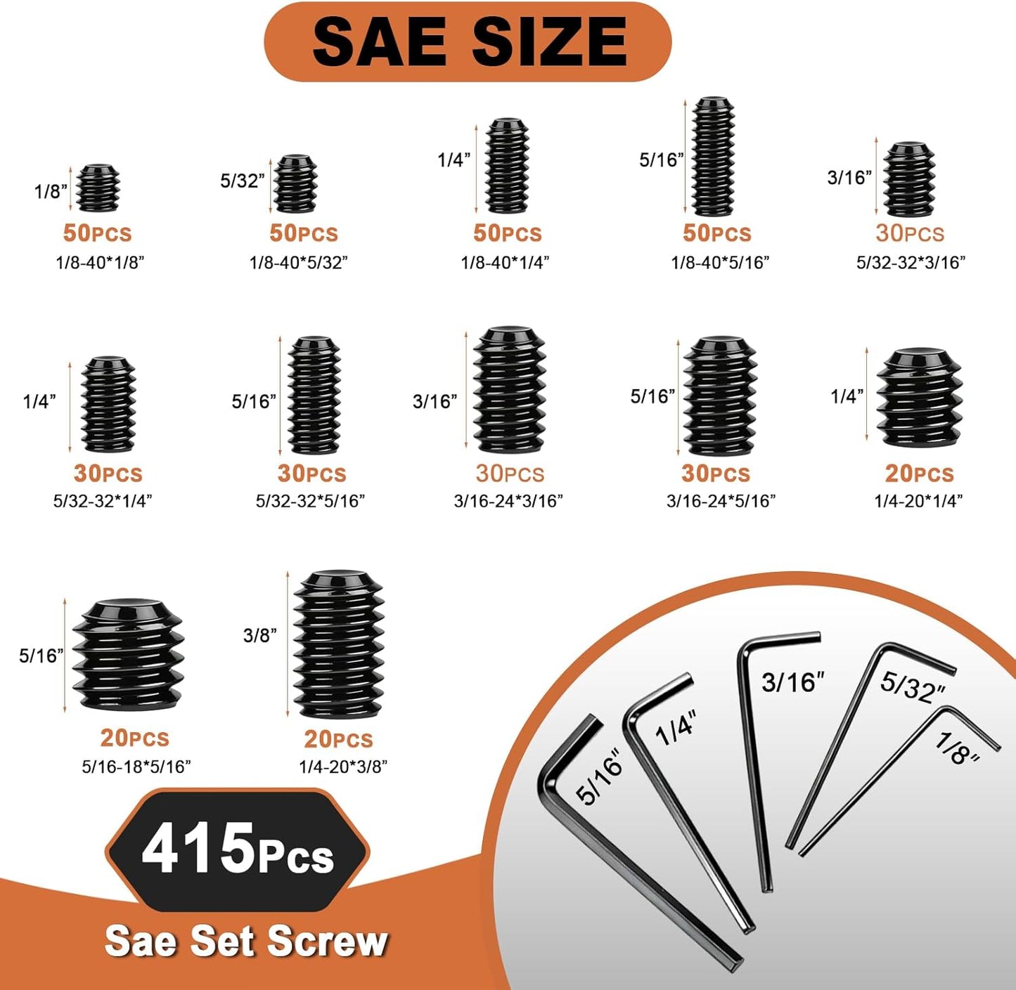 Set 1000 pzas llaves Allen métricas y SAE M3-M8