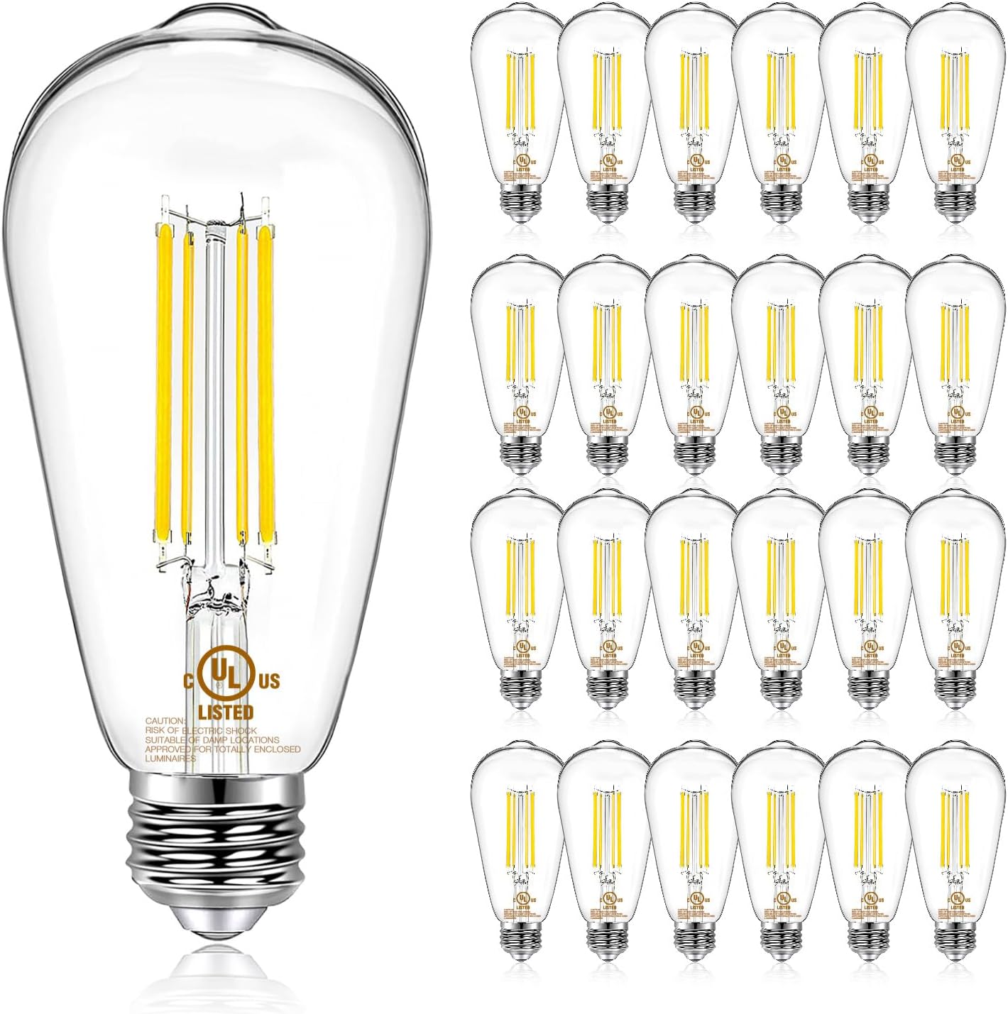 Pack 24 Bombillas LED Edison E26 60W Blanco Cálido