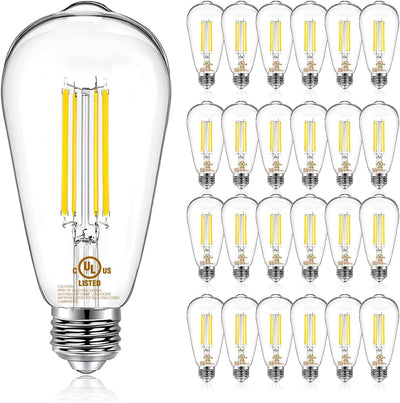 Pack 24 Bombillas LED Edison E26 60W Blanco Cálido