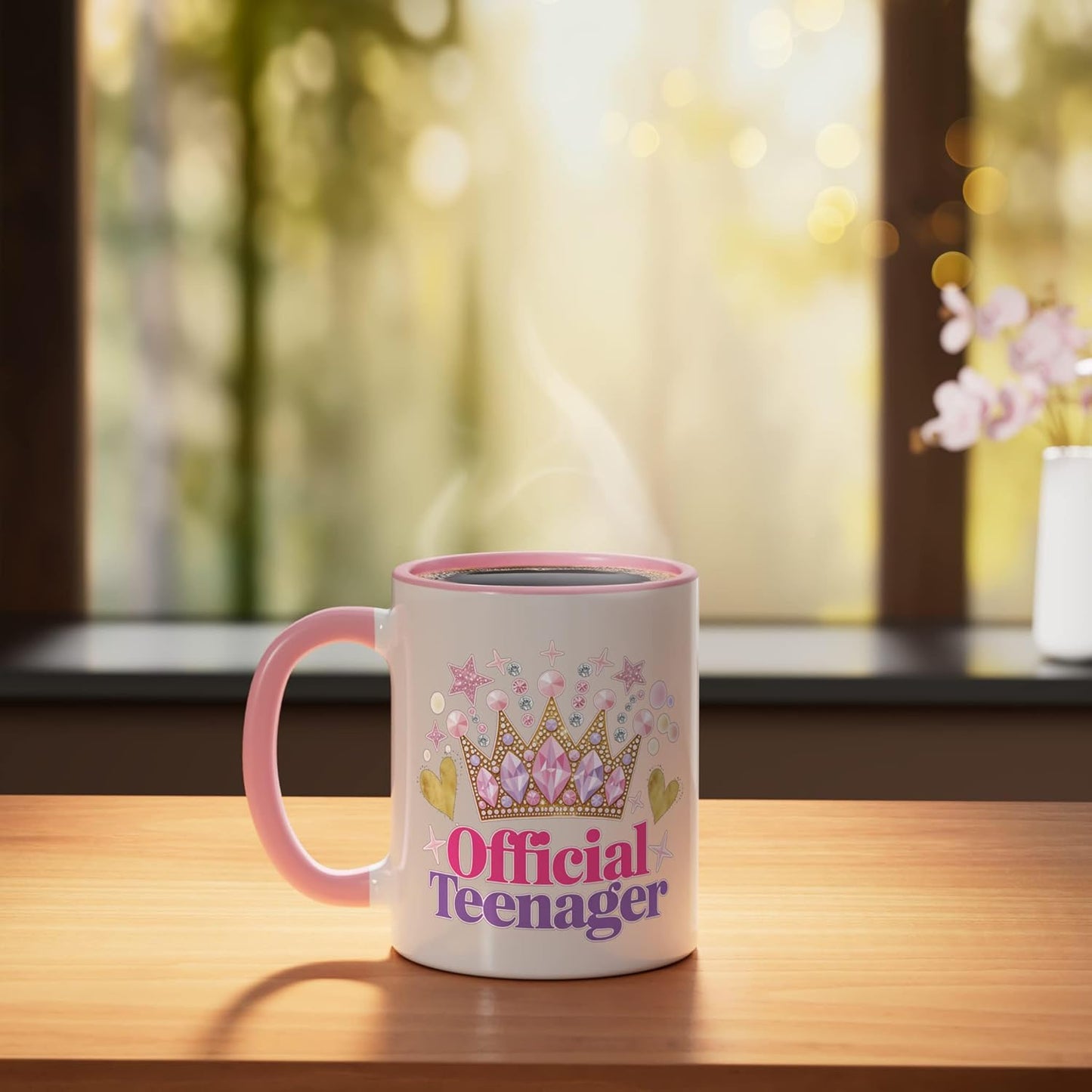 Taza cerámica princesa tema cumpleaños rosa/blanco