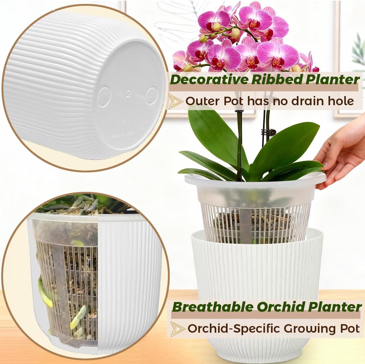 Set 4 Macetas Orquídea Doble Capa 5.4pulg Plástico Decorativo
