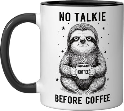 Taza Cerámica Café Sin Hablar Con Dibujo Sloth Negro/Blanco
