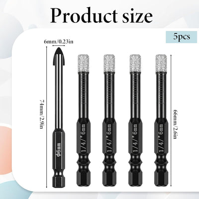 Set 5 Pzas Muela Diamante para Vidrio Cerámica 6mm