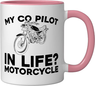 Taza Cerámica para Motociclista Rosa/Blanca