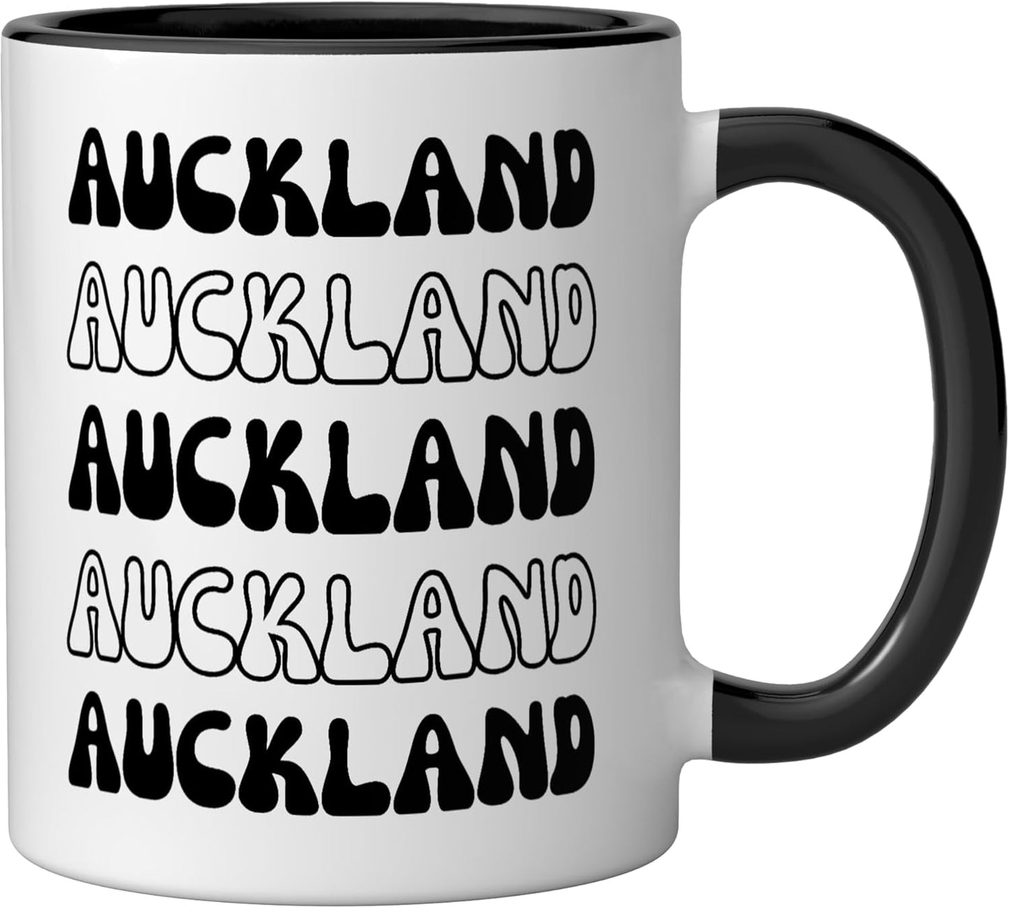 Taza cerámica souvenir Auckland Nueva Zelanda negra/blanca
