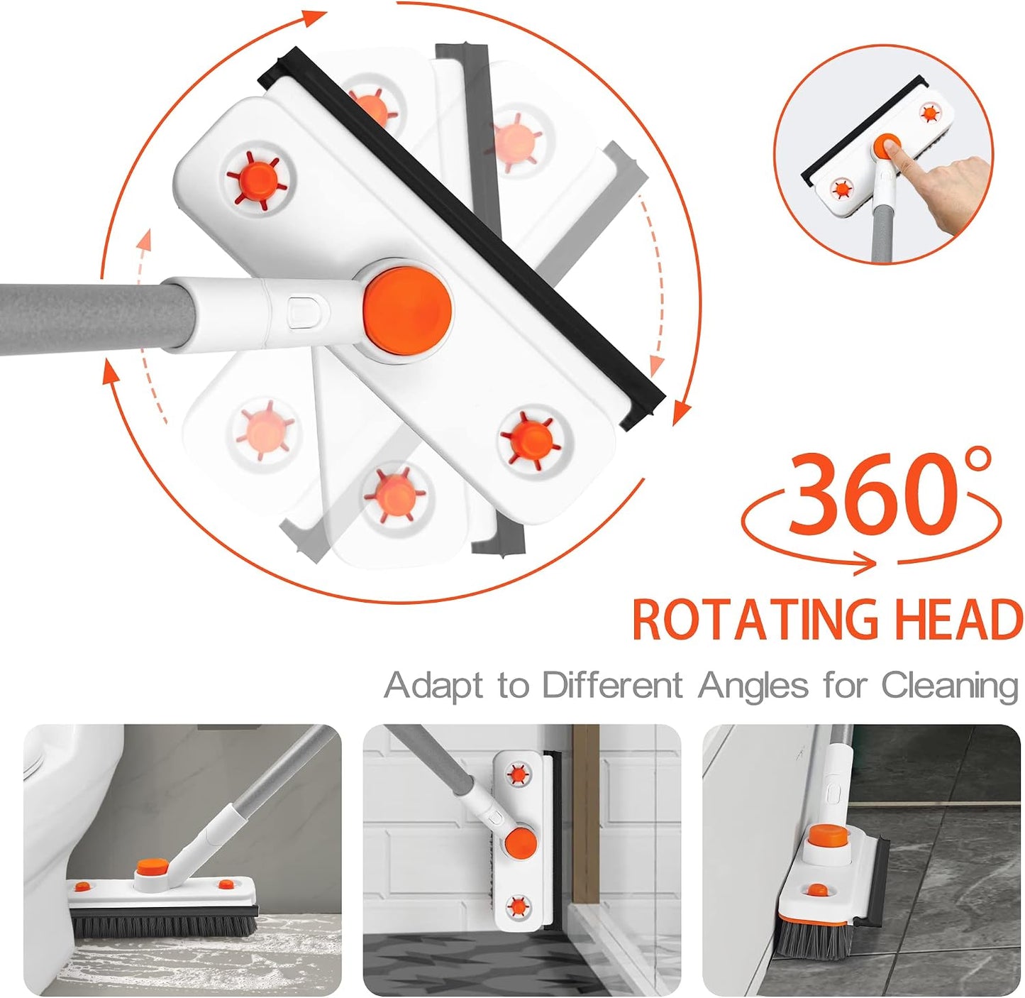 Cepillo suelo 3en1 60pulg extensible cerdas rígidas baño cocina