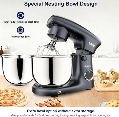 Batidora de pie 4.2-5.3qt 10 velocidades digital 3 en 1 gris