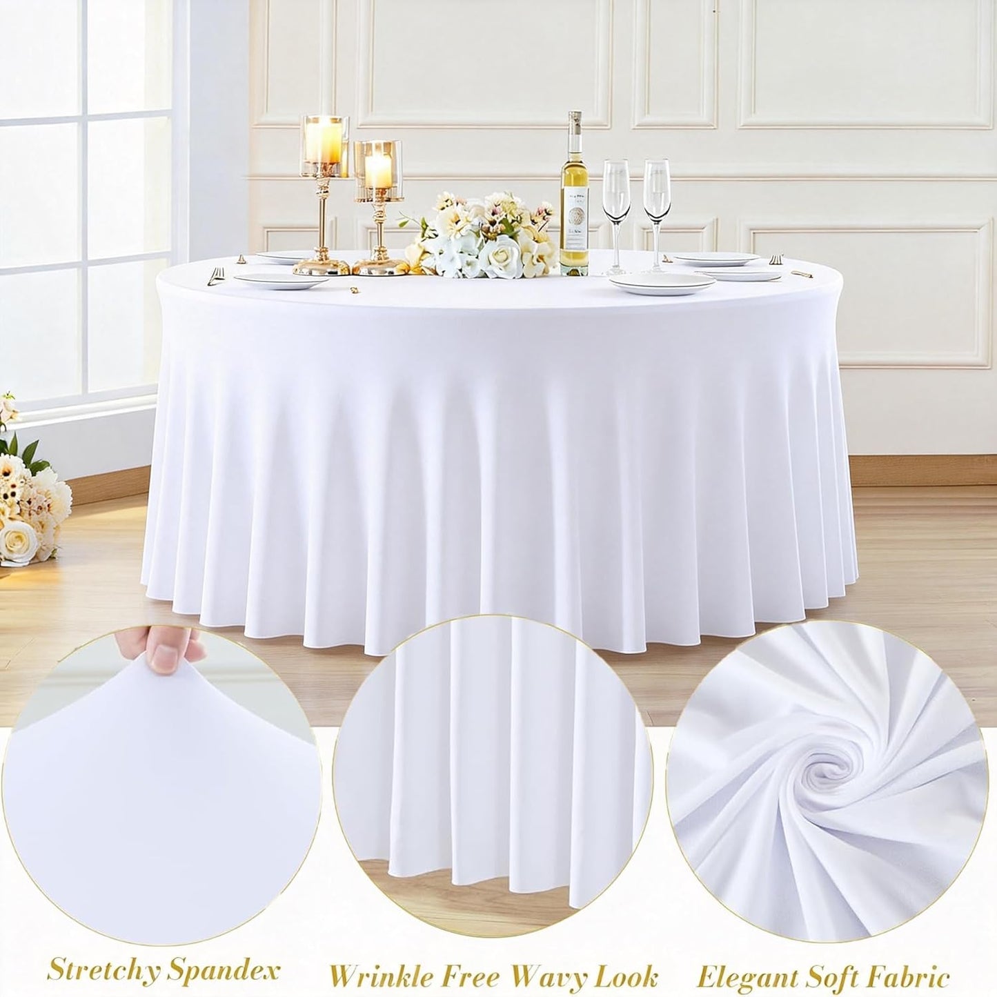 10 Manteles Elastano Blancos 60pulg Faldas Ajustables