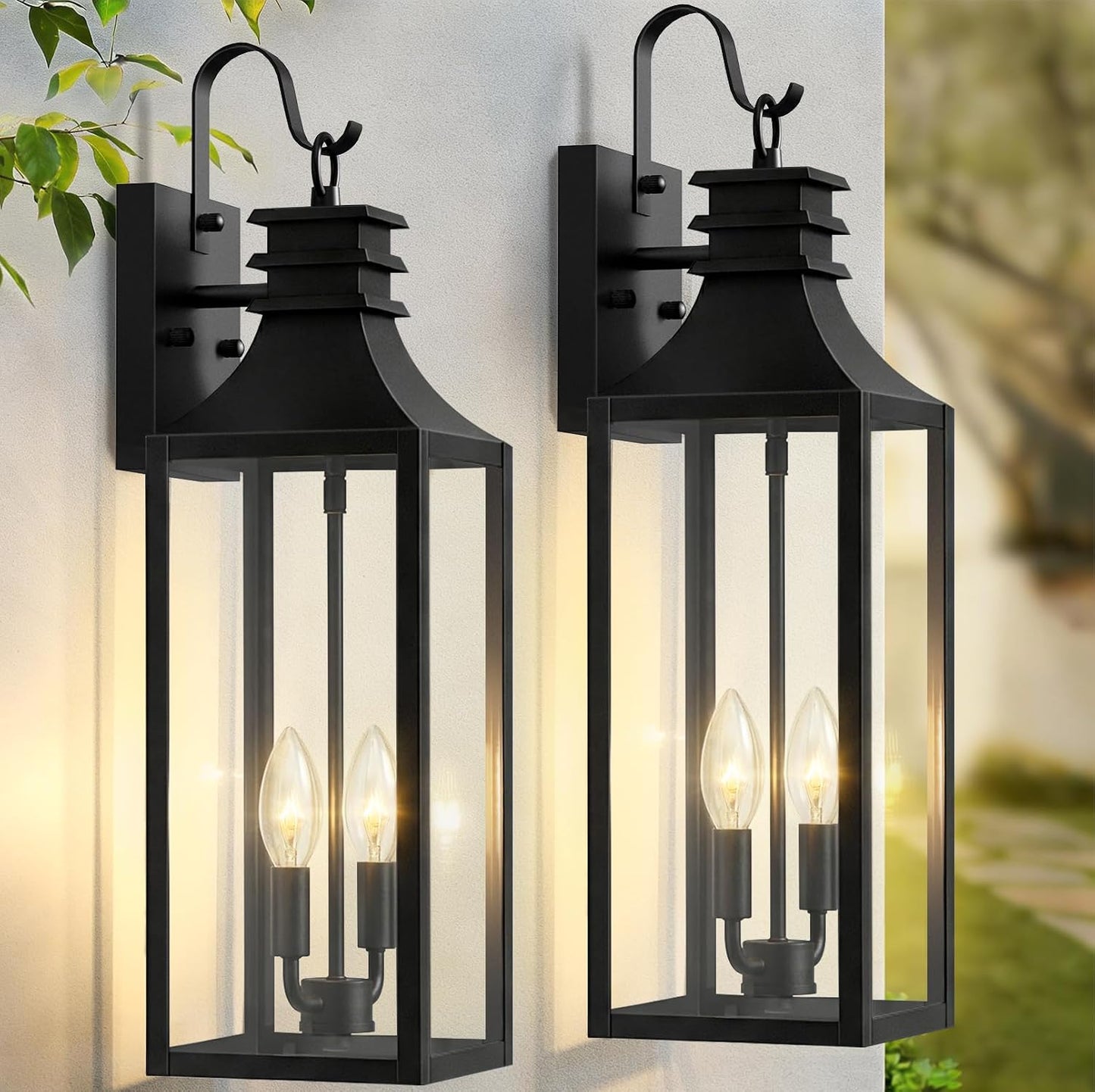 Luces pared exteriores 22pulg set 2 negras vidrio E12