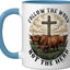Taza cerámica Follow The Word Not The Herd Highland Cow Cross Faith Isaiah azul/blanco