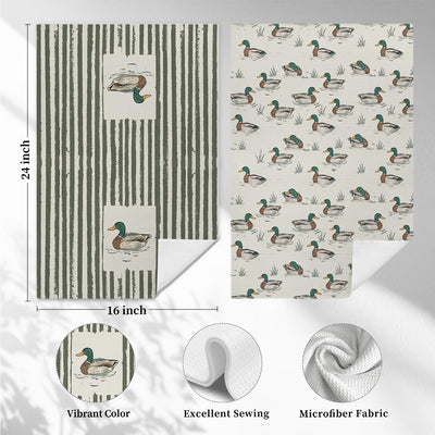Juego de 2 toallas de cocina vintage con diseño de pato a rayas decorativas