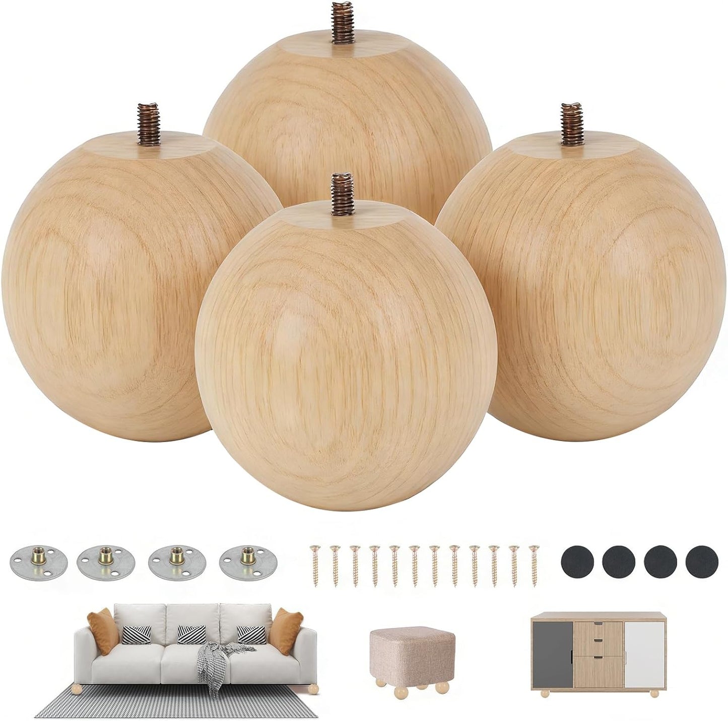 Patas madera 4pulg para sofá silla armario cama set 4