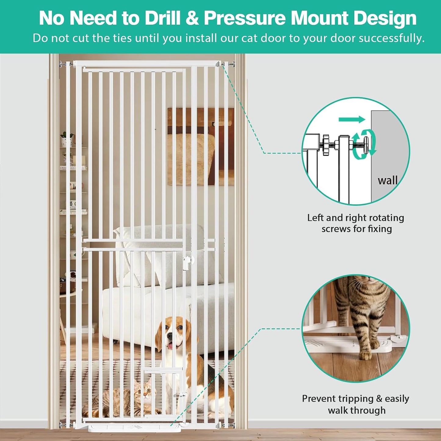 Puerta ajustable para mascotas 78.7pulg 27.5-37.4pulg ancho blanco