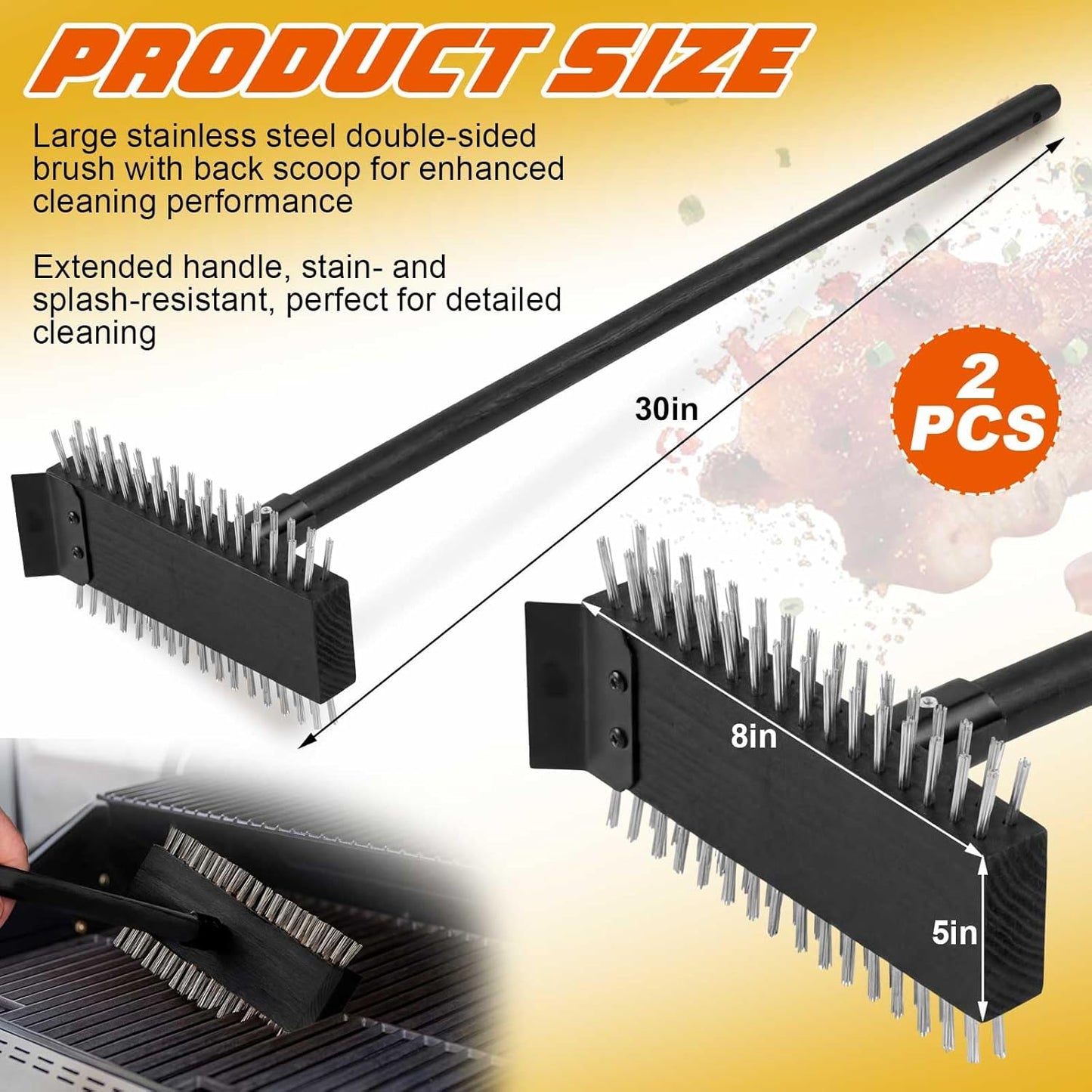 2 Pzas Cepillo Acero Inox Negro para Parrilla