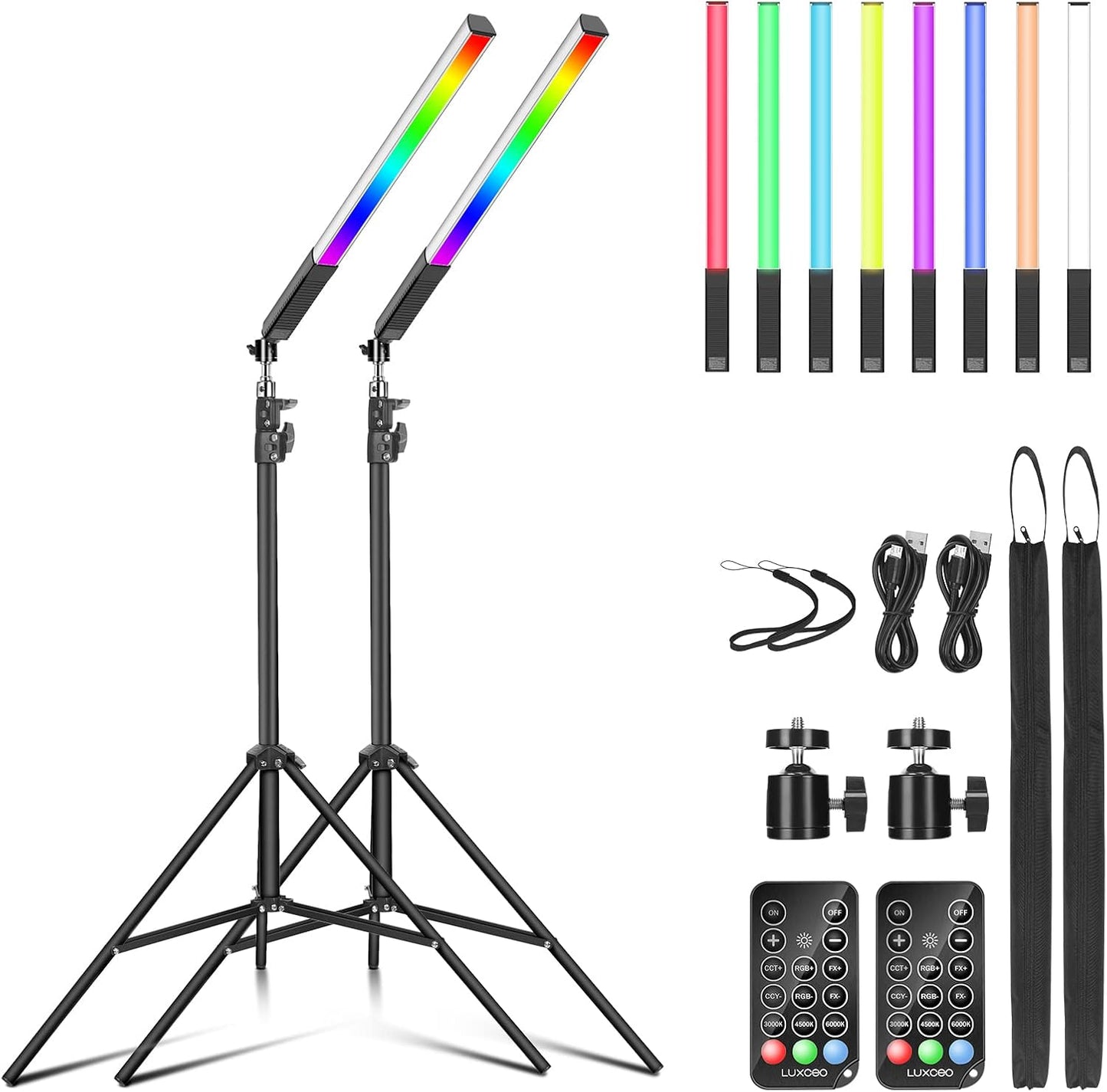 2 Varitas Luz LED RGB Estudio con Trípode 29-81pulg Control Remoto