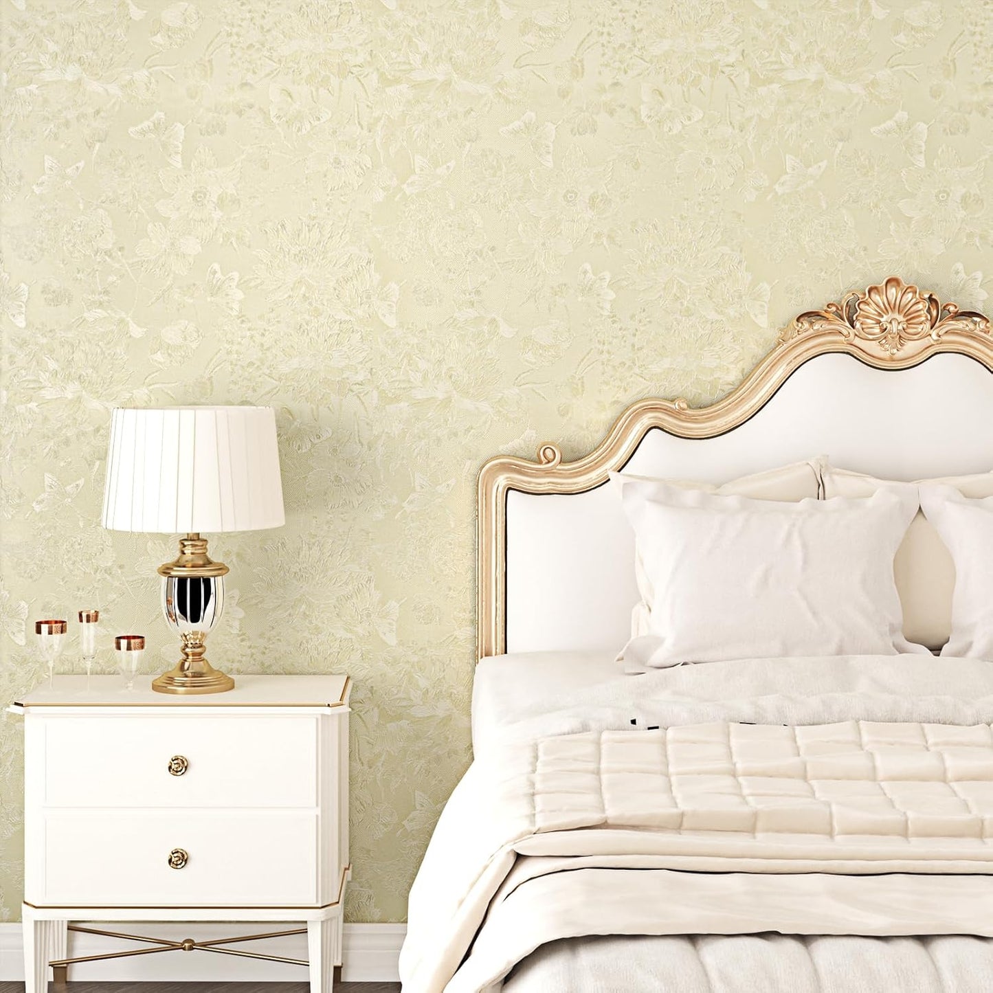 Papel tapiz floral relieve amarillo 15.7x118pulg dormitorio