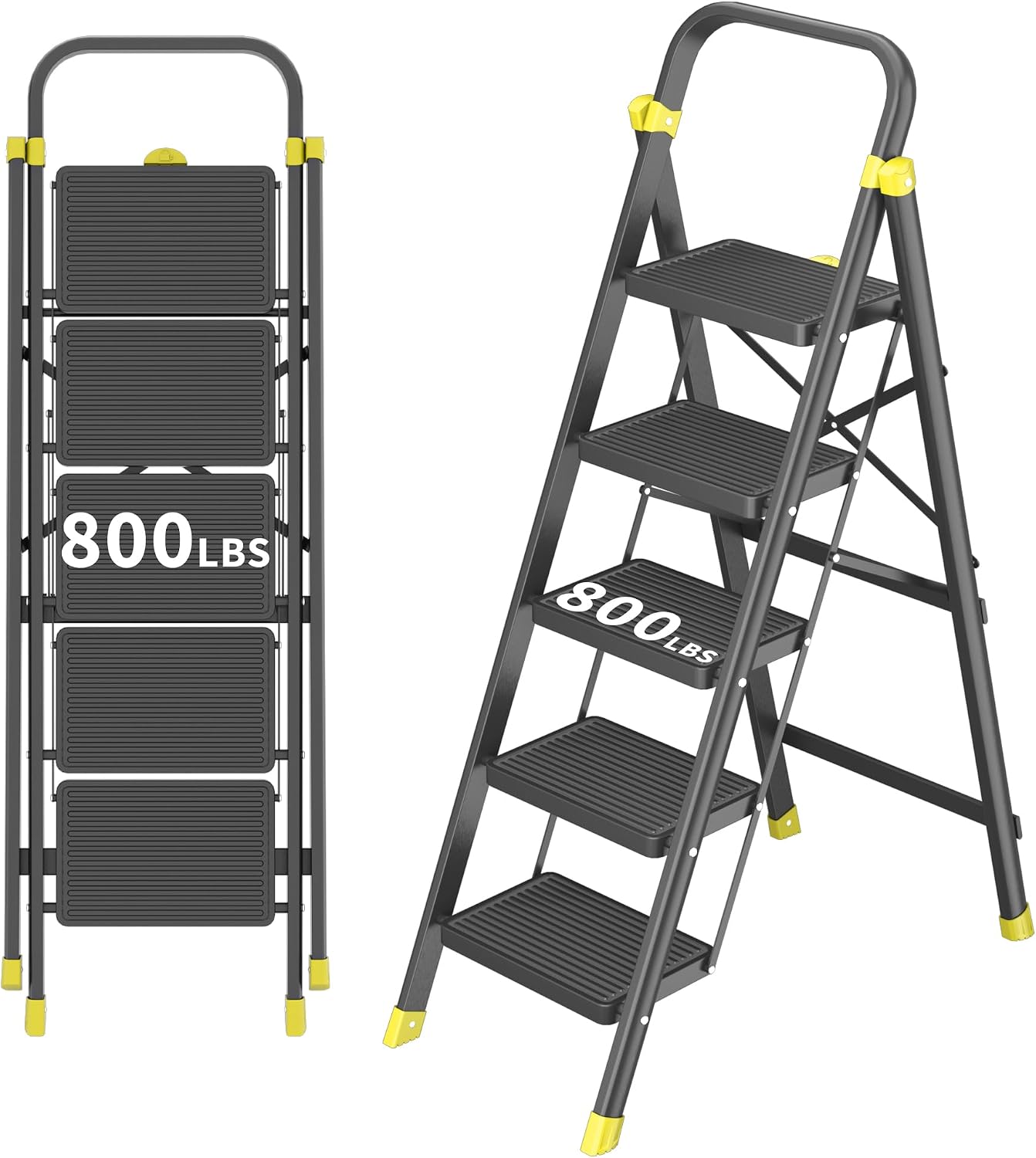 Escalera plegable 5 pasos para adultos 800lbs negro amarillo